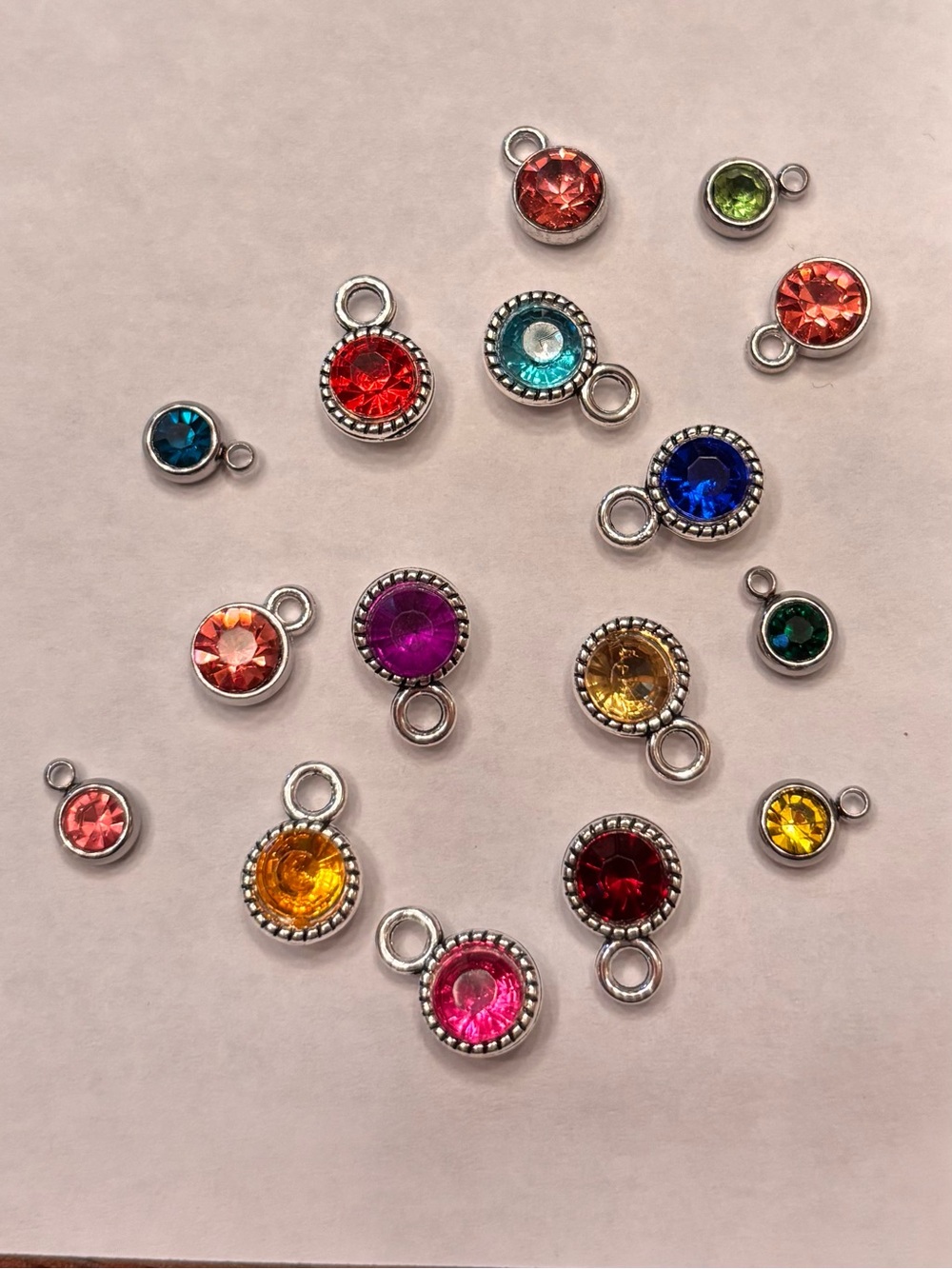 New set of 21 silver tone gem colorful fun Charms interchangeable customizable